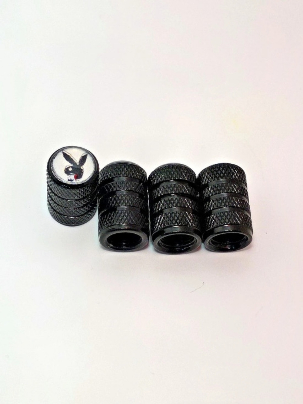 Playboy Bunny Black Textured Tire Valve Stem Cap Set Of 4